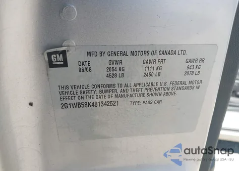 2008 Chevrolet Impala Ls z USA, uszkodzony, nr VIN 2G1WB58K481342521